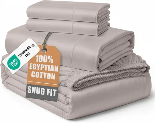 Vista 285 de LANE LINEN - Sábanas individual 100% algodón egipcio suave, cómodo y grueso de calidad de hotel, costuras reforzadas totalmente elásticas, sin