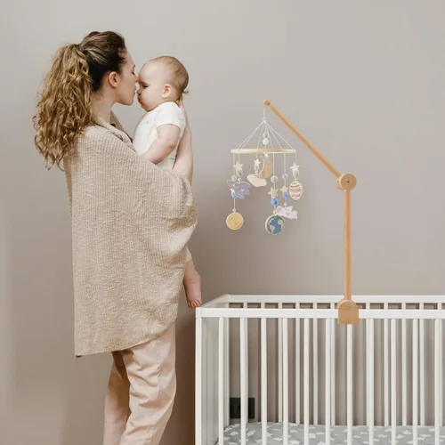Vista 8 de let's make Brazo móvil para cuna de bebé, soporte de madera para cuna de bebé, altura ajustable para colgar cuna de bebé, accesorio para decoración