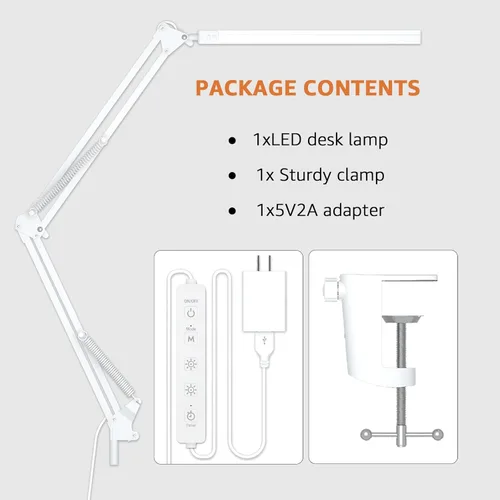 Vista 9 de TROPICALTREE Lámpara de escritorio LED para oficina en casa, con abrazadera y 3 modos de luz Lámpara de 14W con brillo ajustable de 5000K