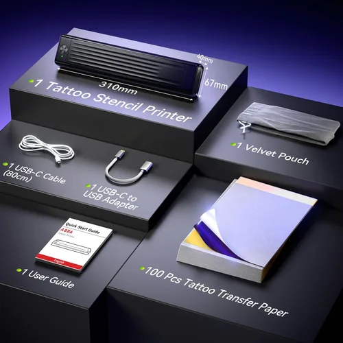 Vista 8 de Itari Kit de impresora de tatuaje A886 con 100 piezas de papel de transferencia, impresora de plantillas de tatuaje para principiantes, impresora