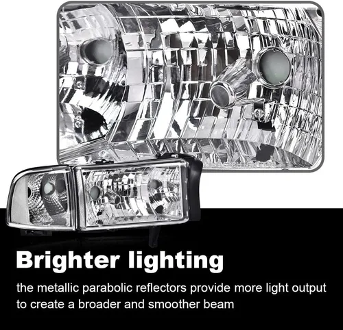 Vista 5 de CNNELL Faros compatibles con Dodge Ram 1500 2500 3500 1994-2002. Faros para conductor y pasajero con lente transparente y carcasa cromada. Reflector