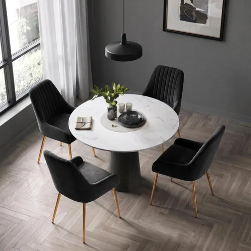 Juego de 4 sillas de comedor de terciopelo negro, modernas sillas de cocina