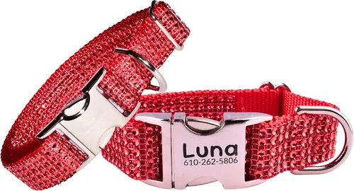 Vista 23 de Collar de perro con diamantes de imitación, hebilla grabada y opciones de correa, collares de perro brillantes a la moda, joyas brillantes