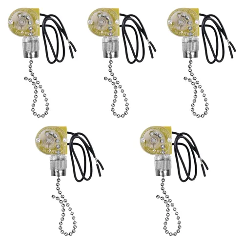5 Pieces Fan Light Pull Switch Zing Ear Ze-109 with Beaded Chain Replacement Pull Chain Switch Control for Ceiling Fan and Table Lamp- Agent