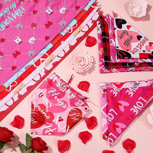 Vista 5 de Chunful 50 unidades de bandana para perro del día de San Valentín a granel con refranes para mascotas, bufanda triangular, baberos, pañuelo
