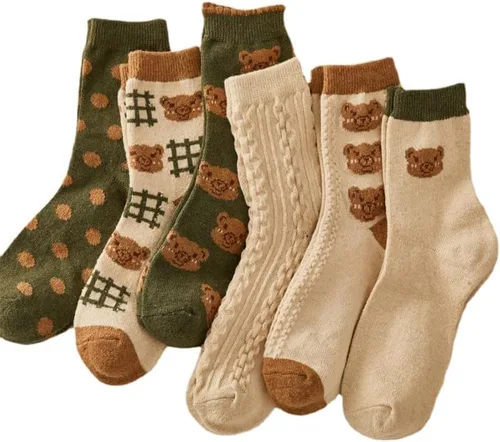 CYee 6 pares de calcetines de oso preppy para niña del centro de la ciudad, calcetines de tobillo de otoño vintage Gyaru Cottagecore accesorios ropa