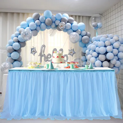 Falda de mesa de tul azul Tutú falda de mesa para revelar género bebé niño 1er cumpleaños elefante bebé ducha nupcial bajo el mar decoraciones 6ft
