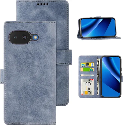 Vista 17 de Eastcoo Funda tipo cartera con tapa para Google Pixel 7a, piel sintética y protección de poliuretano termoplástico, 3 ranuras para tarjetas, función