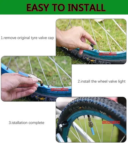 Vista 5 de Paquete de 4 luces LED para bicicleta, luz para tapón de válvula de neumático de coche, reflector para neumático de bicicleta y motocicleta