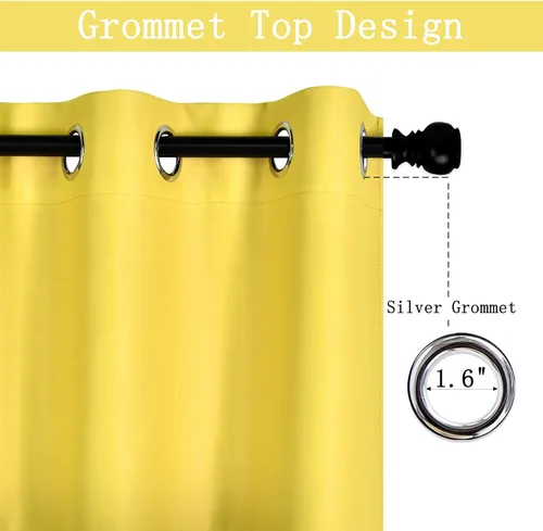 Vista 2 de DECOVSUN Cenefa de cortina opaca amarilla brillante para ventanas de cocina, cenefa opaca con ojales para dormitorio, cenefa corta y recta para sala