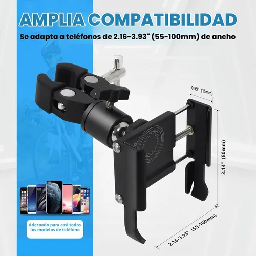 Vista 4 de Soporte de teléfono con abrazadera para carrito de golf, soporte universal de metal para manubrio, abrazadera de montaje para golf, cochecito