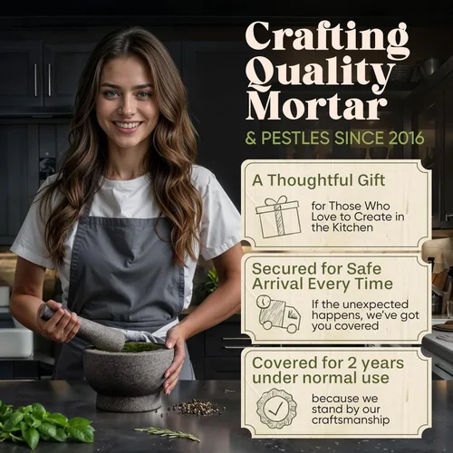 Vista 7 de ChefSofi Juego de mortero y mano de mortero - Exterior pulido negro - Capacidad de 1.5 tazas