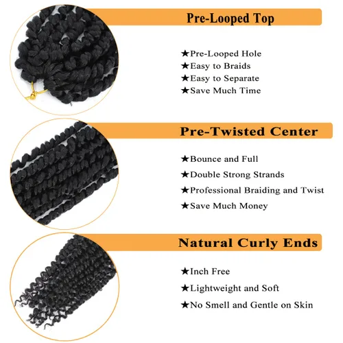 Vista 4 de Cabello Corto PassionTwist de 8 Pulgadas Cabello Pre-retorcido Passion Twists Cabello de Ganchillo Pre-enrollado Cabello Rizado de Ganchillo para 1b