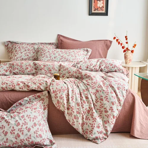 Vista 49 de mixinni Juego de funda de edredón a rayas tamaño individual, juego de ropa de cama de mezcla de lino y algodón de 3 piezas, funda de edredón vintage