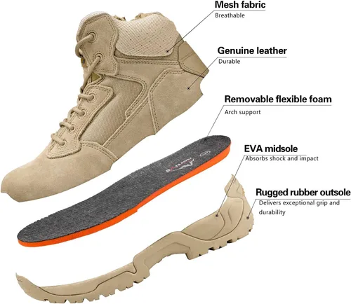 Vista 3 de NORTIV 8 - Botas tácticas de trabajo tipo militar para hombre, para senderismo, motociclismo y combate