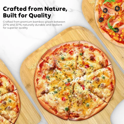 Vista 2 de Pala de pizza, paleta de pizza de bambú natural de 12 pulgadas, accesorios esenciales para hornos interiores y exteriores, hornear pizza casera