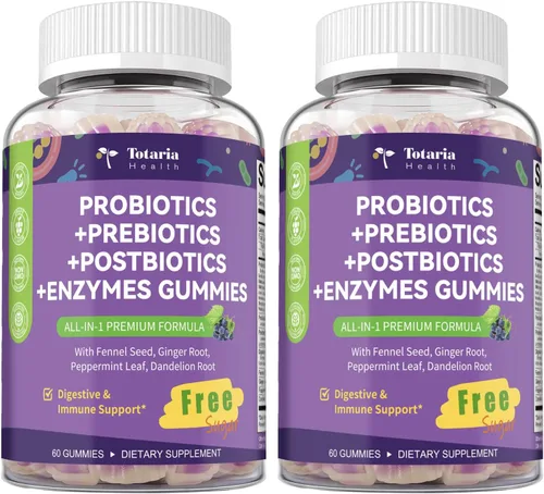 Vista 10 de Gomitas prebióticas prebióticas 5 en 1 sin azúcar, 36 cepas de probióticos para mujeres y hombres con enzimas digestivas, menta, inmune completo