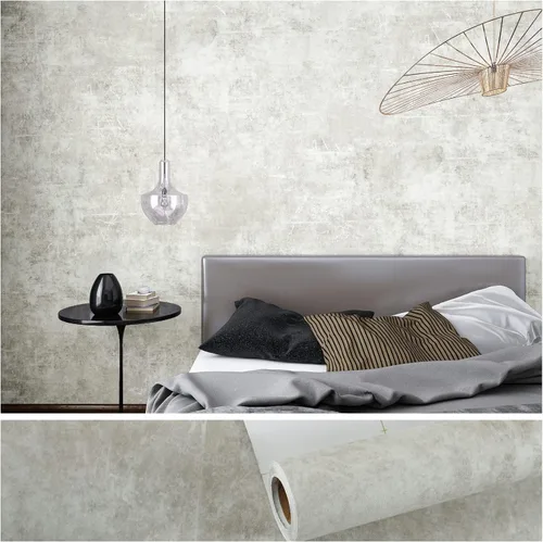 VEELIKE Papel tapiz de concreto de 15.7 x 118 pulgadas, con textura de lavado de cal para dormitorio, baño, pared extraíble, autoadhesivo, papel de