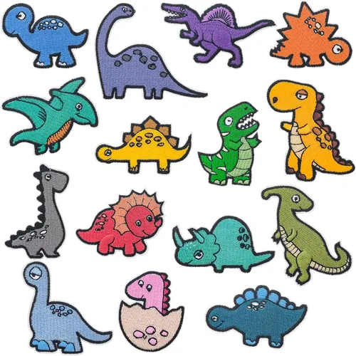 15 parches para planchar de dinosaurio, parches de bordado de dinosaurios, juego de parches para planchar, apliques divertidos de dinosaurios para