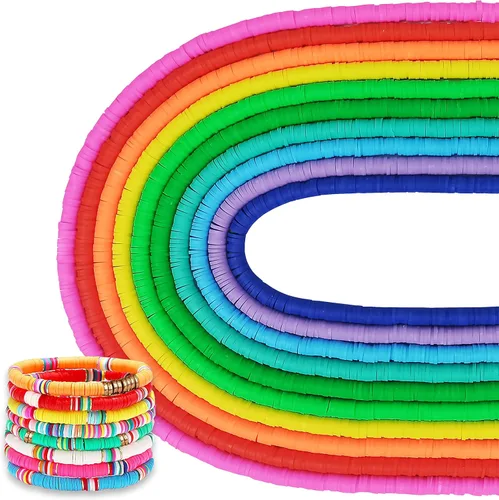Vista 16 de 3600 cuentas de arcilla roja, blanca y azul, 10 hebras, para la fabricación de joyas, dijes de arcilla, cuentas de vinilo Heishi de 0.236 pulgadas