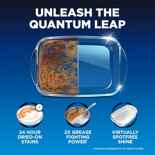 Vista 2 de Finish Quantum Cápsulas para Lavavajillas, Detergente Jabón para Lavavajillas Sin Pre-Enjuague Remueve Manchas y Grasa Secas de 24 Horas, Dejando un
