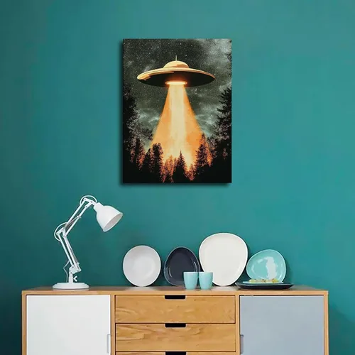 Vista 3 de Unidentified Flying Objects, Aliens, Retro 90s Poster Aesthetic Canvas Wall Art Modern Decor Poster for Living Room, Office, Bedroom Home Posters
