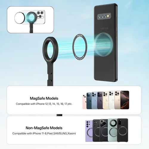 Vista 6 de VRIG Magnetic Selfie Stick Tripod for iPhone with Bluetooth Remote, Extendable Phone Stand for Video Recording,Portable Travel Selfie Stick Tripod
