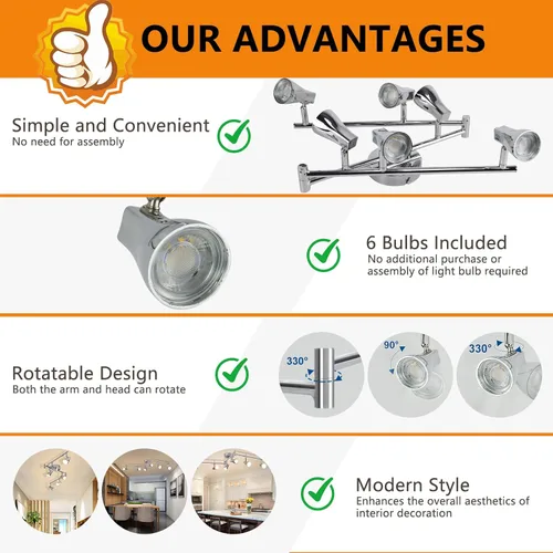 Vista 3 de DLLT - Kit moderno de iluminación LED de pista, 6 luces ajustables decorativas para riel, foco de techo o pared de montaje empotrado de 6 vías