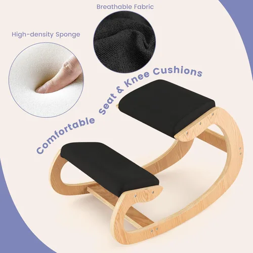 Vista 6 de GOFLAME Silla ergonómica para arrodillarse, mecedora de madera con cómodo cojín de asiento acolchado y soporte de rodilla para oficina en casa