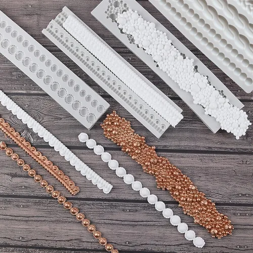 Vista 7 de Moldes de fondant de perlas, paquete de 3 moldes de silicona para decoración de tartas, para pasteles, chocolate, cupcake, cuerda de punto, pastel