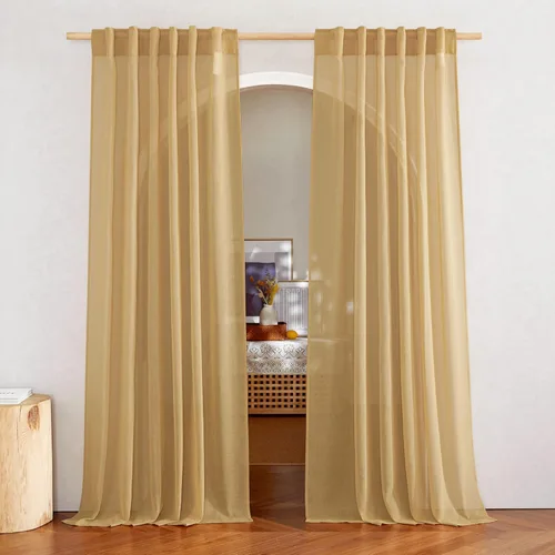 Vista 32 de NICETOWN Cortinas traslúcidas de lino para ventanas de dormitorio, bolsillo para barra y pestaña trasera, cortinas verticales semitransparentes