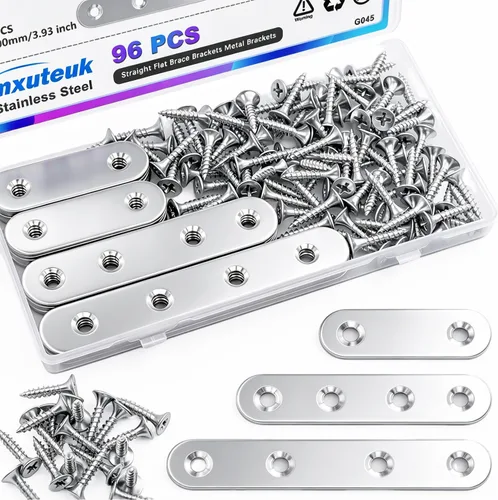 mxuteuk 96 piezas de soportes planos rectos de acero inoxidable, soporte de metal, placa de reparación, soportes de metal para madera (50 mm/80