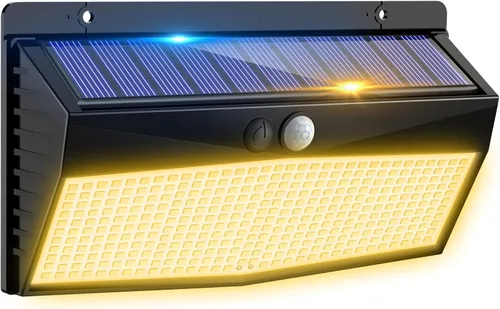 Vista 20 de 368 luces LED solares para exteriores con sensor de movimiento, valla solar con 3 modos de iluminación, seguridad alimentada, impermeable