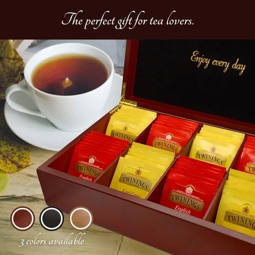 Vista 8 de BJOYFUL&LOVED BJL Organizador de bolsitas de té, caja de té de madera con 8 compartimentos, soporte de té de gran capacidad para almacenamiento