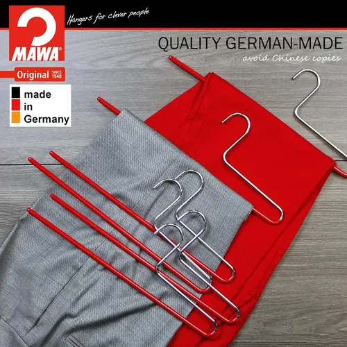 Vista 4 de Mawa by Reston Lloyd - Percha antideslizante para ropa que ahorra espacio con una sola barra para pantalones, estilo KH/1, juego de 30, color rojo
