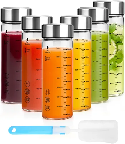 Vista 9 de Luxfuel Botellas de vidrio de 12 onzas con tapas, paquete de 4 botellas de vidrio de borosilicato de boca ancha con tapas de acero inoxidable