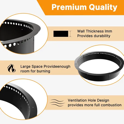 Vista 6 de Anillo de hoguera sin humo, 35 pulgadas exterior/31 pulgadas interior de alta resistencia de metal sólido grande con forma de flor de acero