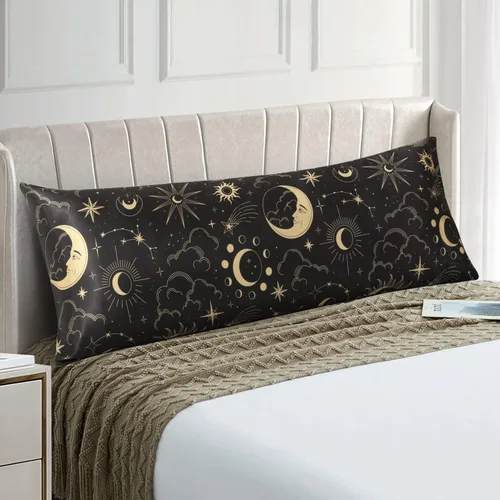Vista 51 de EXQ Home - Funda de almohada de satén para cuidar el cabello y la piel, tamaño estándar, de seda con estampado negro, juego de 2 fundas con cierre