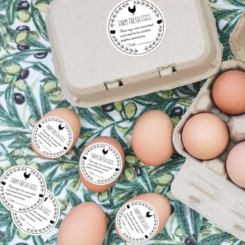 Vista 4 de AnyDesign 500 calcomanías de huevos frescos de granja de 2 pulgadas, calcomanías de embalaje para el mercado de agricultores, orejas de trigo