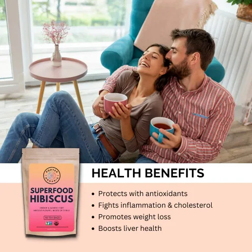 Vista 3 de PopTea Organic Bolsas de té orgánico de hibisco superalimento (50 unidades) Sin OMG Sin cafeína Bolsas de té ecológicas Té de hierbas