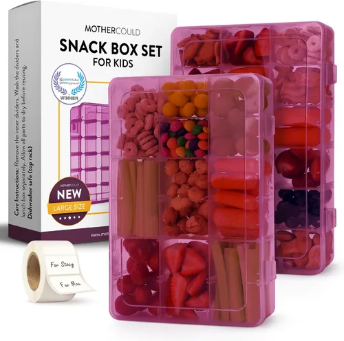Vista 10 de Juego de 2 Recipientes para Aperitivos - Reutilizables, 100 Etiquetas Disolubles, 8 Compartimentos Ajustables, Apto para Lavavajillas, Sin BPA Azul
