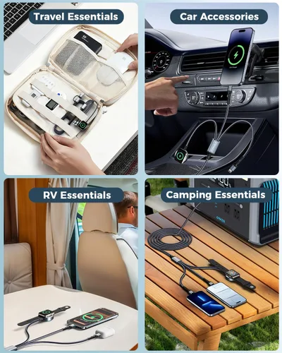 Vista 5 de Esenciales de viaje para cargador de Apple Watch, cable de carga múltiple para iPhone 17, cable USB C para iWatch, Car Cruise RV Camping Essentials