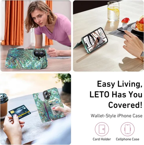 Vista 1179 de LETO para iPhone 15 Pro Funda tipo cartera - Tapa tipo folio con patada - Diseños de moda - Tarjetero - Funda protectora para mujeres y niñas - 6.1