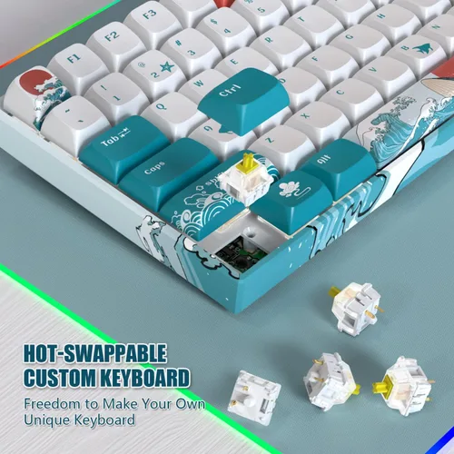 Vista 3 de COSTOM XVX M84 - Teclado mecánico inalámbrico y con cable, teclado compacto de 84 teclas intercambiables en caliente, teclado personalizado N-Key