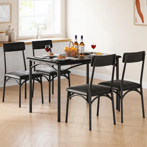 Vista 2 de GAOMON Juego de mesa de comedor para 4, mesa de cocina de 5 piezas y sillas para 4 con sillas tapizadas, juego de mesa de comedor rectangular, juego