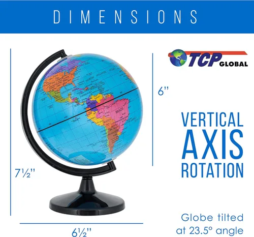 Vista 2 de TCP 6" Mundial (14.2 CM) Globo terráqueo azul océano con base de color negro