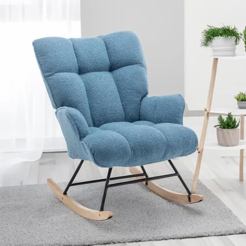 Vista 9 de SAETSFEG - Mecedora tapizada estilo osito de peluche para cuarto de bebé, con respaldo alto, silla de columpio con asiento acolchado, cómoda silla