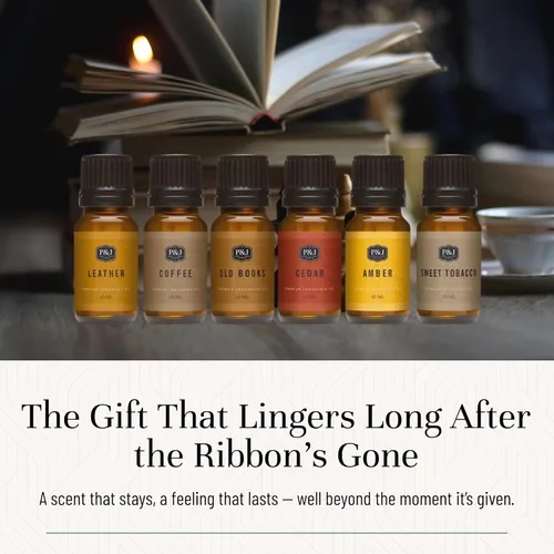 Vista 5 de P&J Trading Aceite aromático The Study Set Cuero, café, libros viejos, cedro, ámbar, aroma de vela de tabaco dulce para hacer velas, freshie
