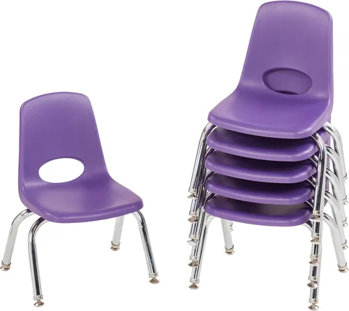 Factory Direct Partners 10356-PU - Silla escolar apilable de 10 pulgadas, asiento apilable para estudiantes con patas de acero cromado y rodamientos