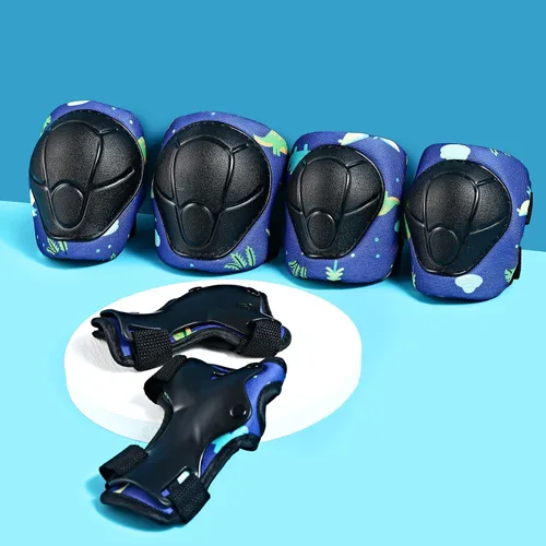 Vista 3 de Casco para niños con rodilleras, coderas y protectores de muñeca, equipo de protección para niños de 3 a 5-8 años para niños y niñas, apto para Azul